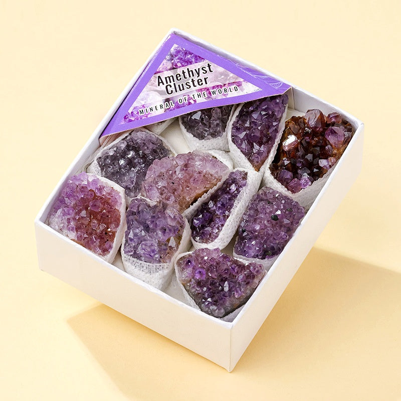 14 Styles of Rough Crystal Cluster Raw Stones Gift Box Collections GEMROCKY-S Amethyst Cluster B-