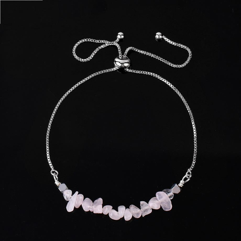 10 Crystal Silver Gold Color Chain Chip Bracelets GEMROCKY-Bracelets-Rose Quartz-Silver-