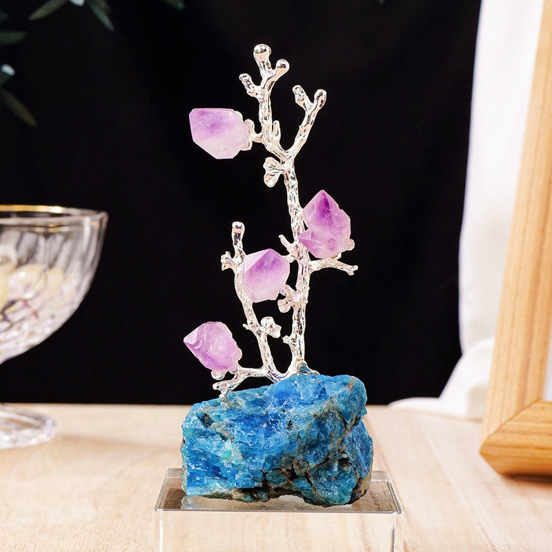 Rough Crystal Base Rough Amethyst Teeth Plum Tree Art Decor Ornaments GEMROCKY-Decoration-Blue Apatite-GEMROCKY