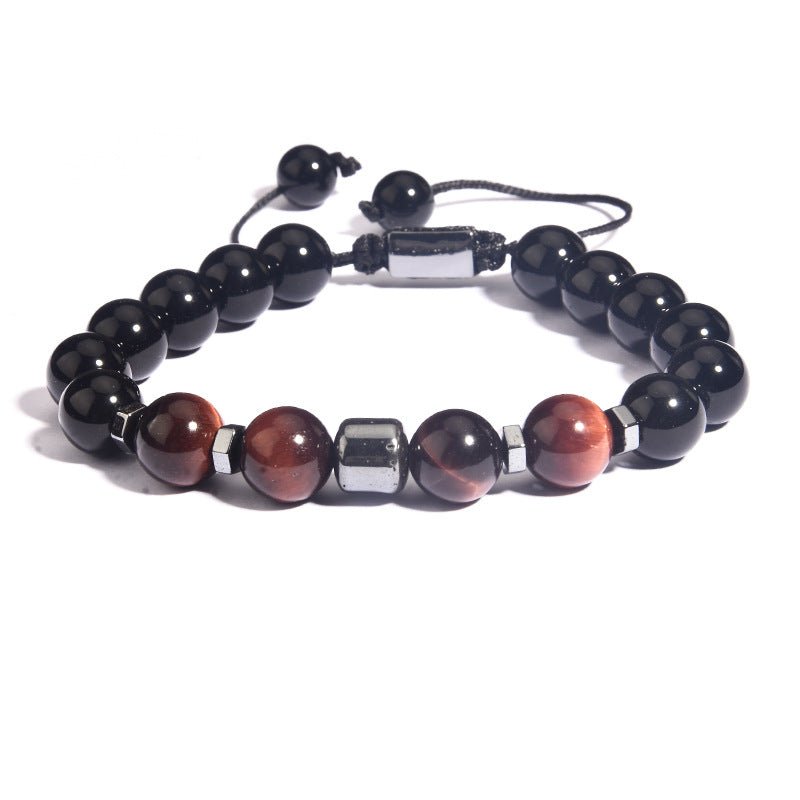 10mm Multi Color Tiger Eye Bead Bracelets with Braided Rope GEMROCKY-Bracelets-Red Tiger Eye+Black Obsidian-