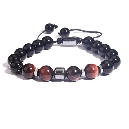 10mm Multi Color Tiger Eye Bead Bracelets with Braided Rope GEMROCKY-Bracelets-Red Tiger Eye+Black Obsidian-