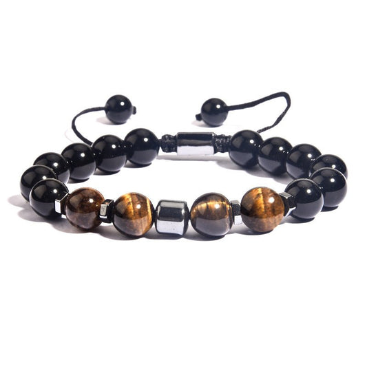 10mm Multi Color Tiger Eye Bead Bracelets with Braided Rope GEMROCKY-Bracelets-Yellow Tiger Eye+Black Obsidian-