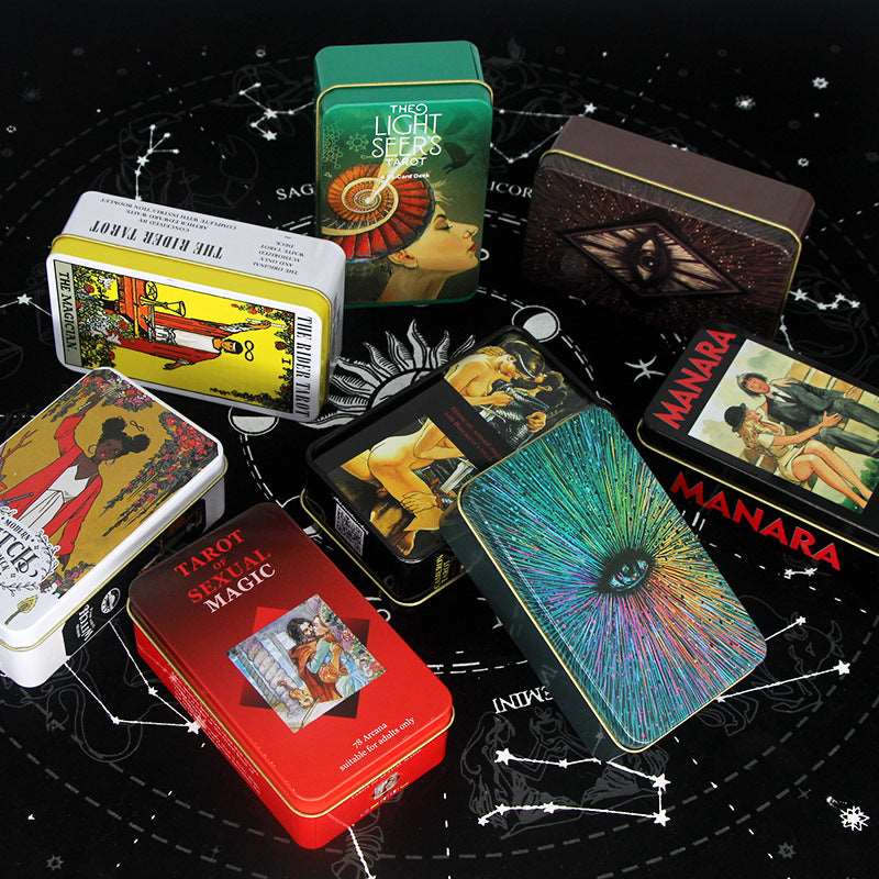 11 Styles of Metal Box Metaphysics Tarot Cards with Guidebooks GEMROCKY-Psychic-