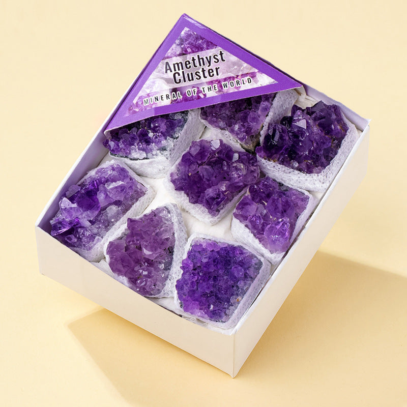 8 Styles of Rough Crystal Cluster Geode Tumble Gift Box Collections GEMROCKY-Amethyst Cluster A-