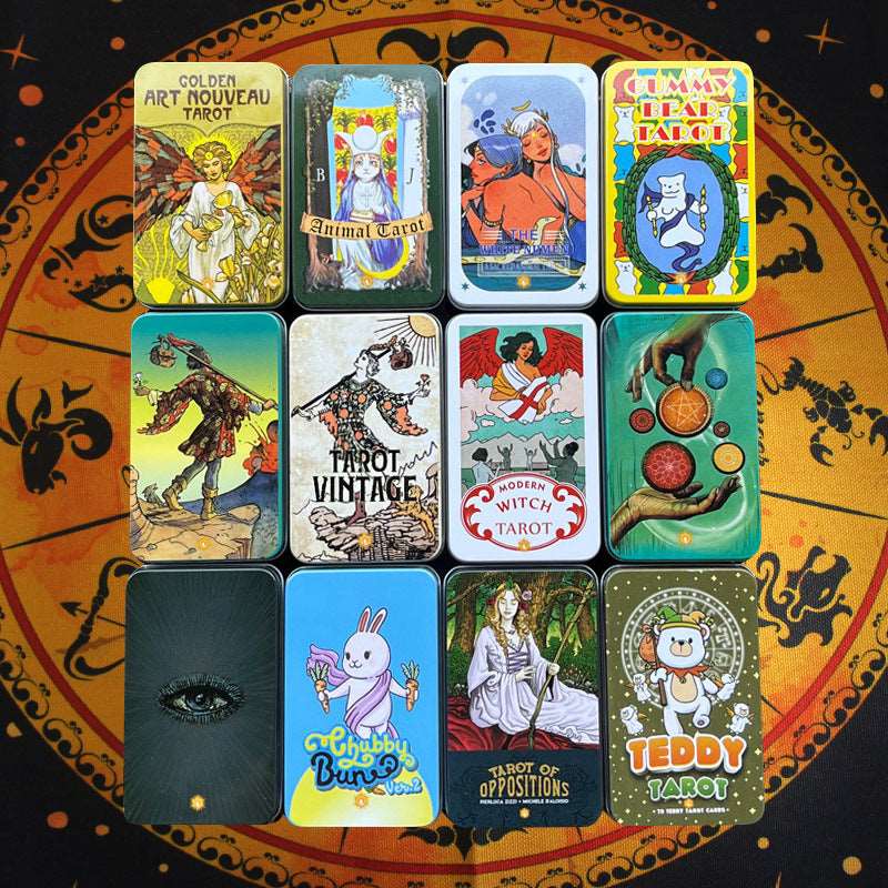 12 Styles of Metal Box Cute Tarot Cards with Guidebooks GEMROCKY-Psychic-
