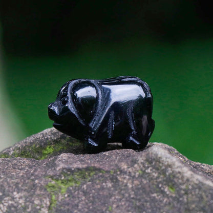 12 Types of Crystal Stone 1 Inch Mini Pig Animal Carvings GEMROCKY-Black Obsidian-