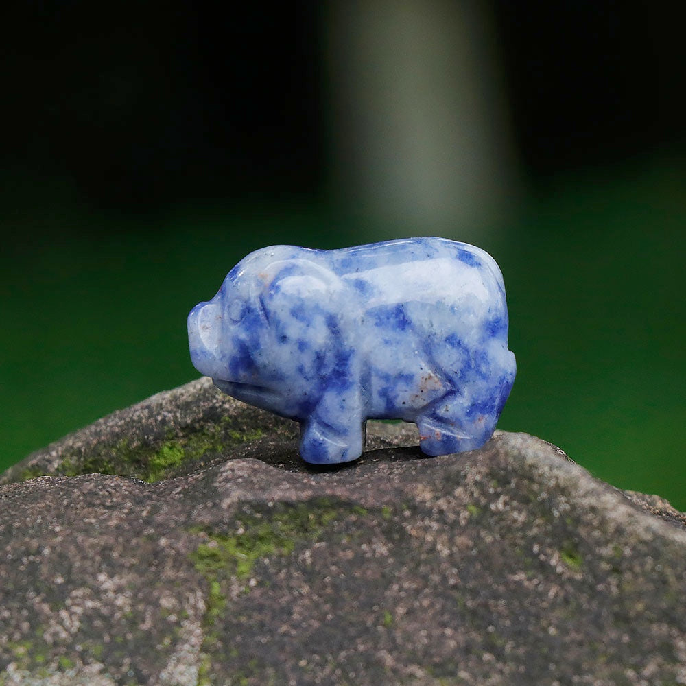 12 Types of Crystal Stone 1 Inch Mini Pig Animal Carvings GEMROCKY-Blue Spot Stone-