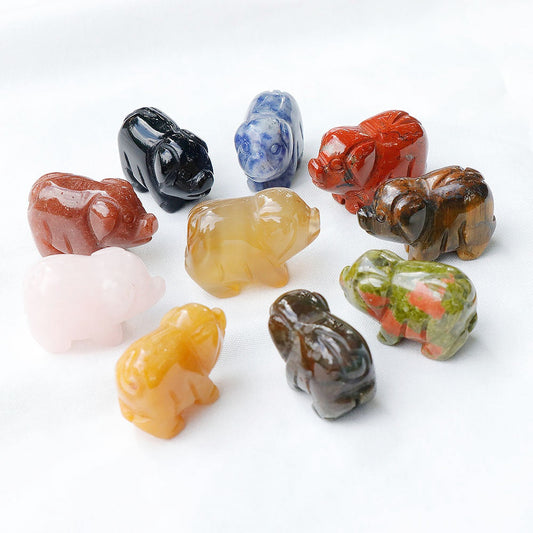 12 Types of Crystal Stone 1 Inch Mini Pig Animal Carvings GEMROCKY-Dragon Blood Stone-