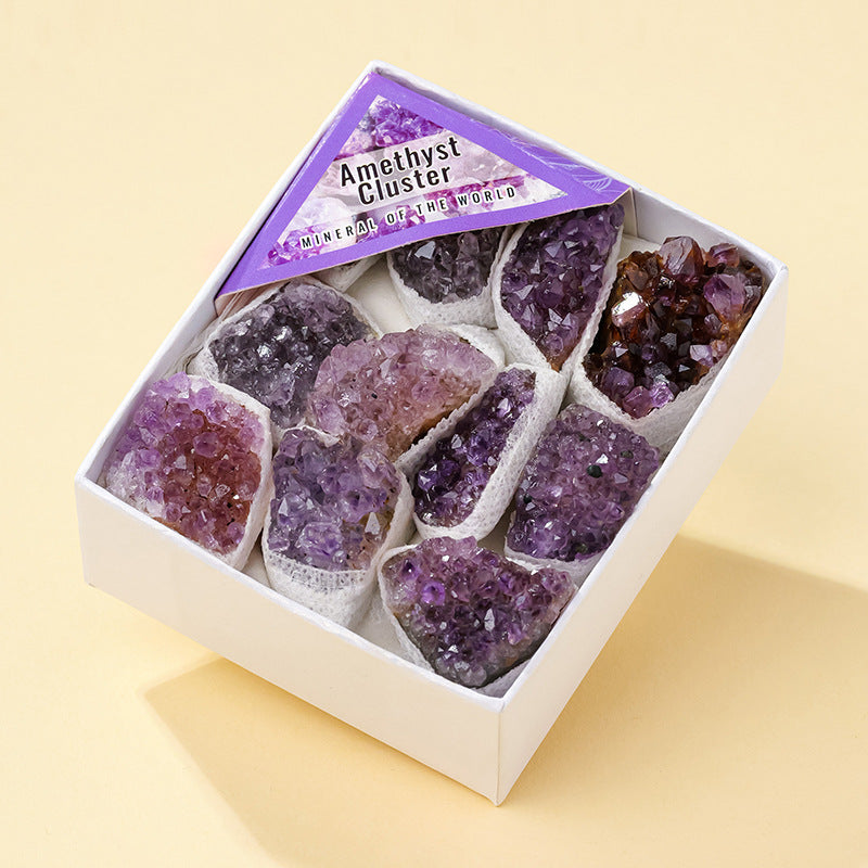 8 Styles of Rough Crystal Cluster Geode Tumble Gift Box Collections GEMROCKY-Amethyst Cluster B-