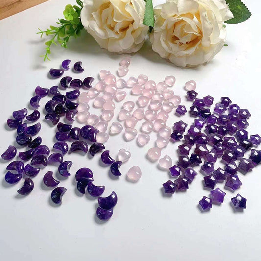 1CM Amethyst Rose Quartz Mini Star Moon Hearts GEMROCKY-Carvings-