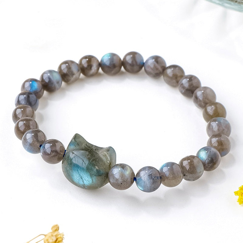 8mm Labradorite Faceless Cat Bead Bracelets GEMROCKY-Bead Bracelets-