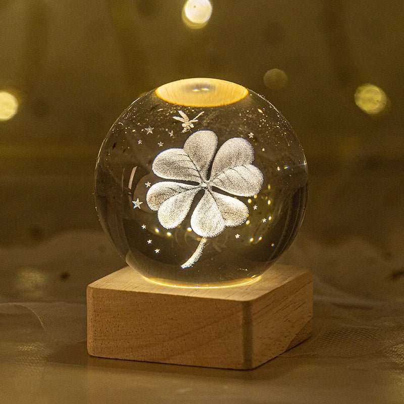 26 Styles of Clear Glass Laser Inner Carving LED Sphere Ornaments GEMROCKY-Spheres-Clover-