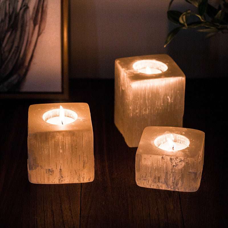 3 Shapes of Selenite Candle Holder Ornaments GEMROCKY-Decoration-