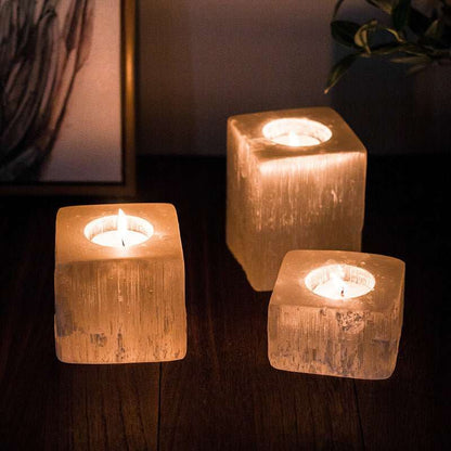 3 Shapes of Selenite Candle Holder Ornaments GEMROCKY-Decoration-