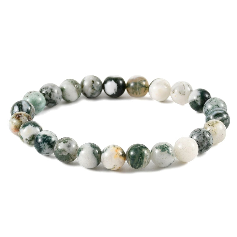 8mm White Moss Agate Bead Bracelets GEMROCKY-