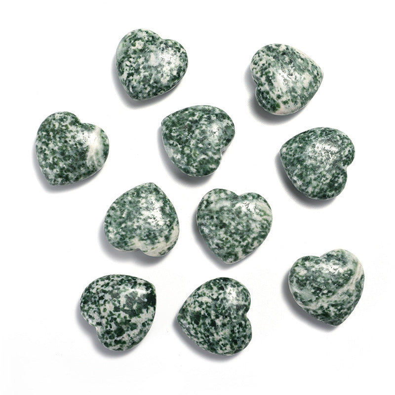 33 Styles of Mini Gemstone 2cm Crystal Hearts GEMROCKY-Carvings-Green Spot Stone-