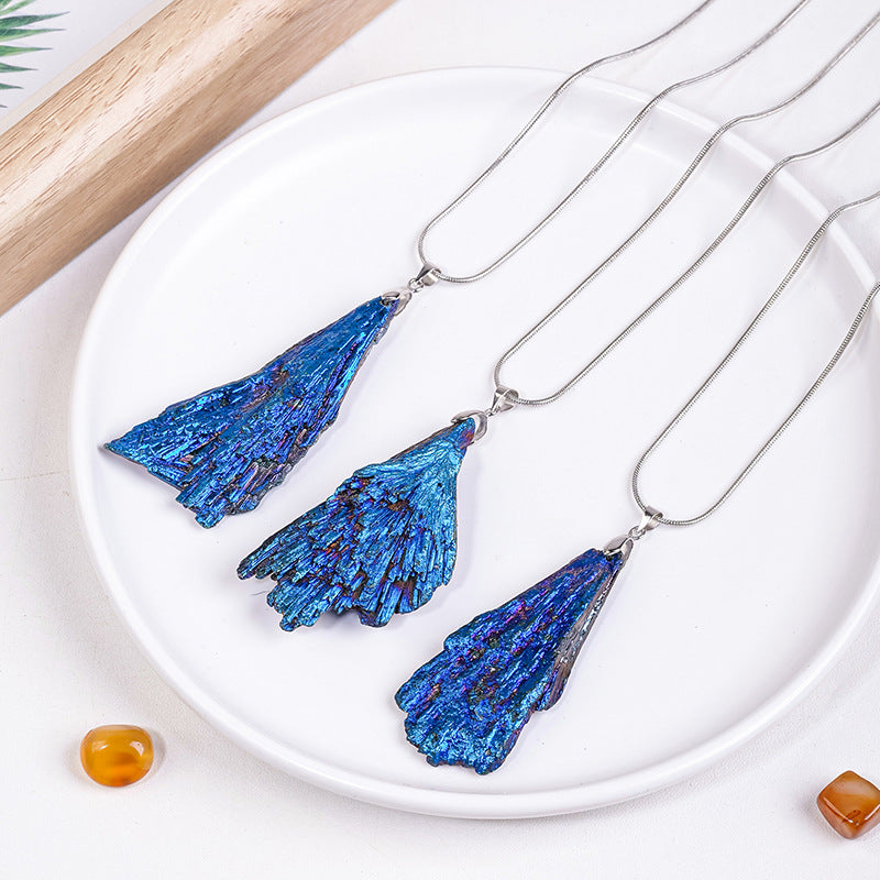 Aura Black Tourmaline Blue Feather Pendant Necklace GEMROCKY-Jewelry-GEMROCKY