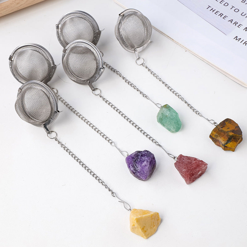 Rough Crystal Stone Copper Silver Color Stainless Steel Tea Fliter Set GEMROCKY-Jewelry-GEMROCKY