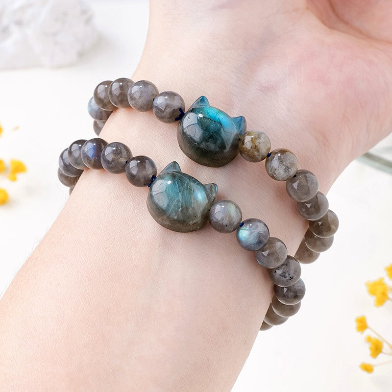 8mm Labradorite Faceless Cat Bead Bracelets GEMROCKY-Bead Bracelets-