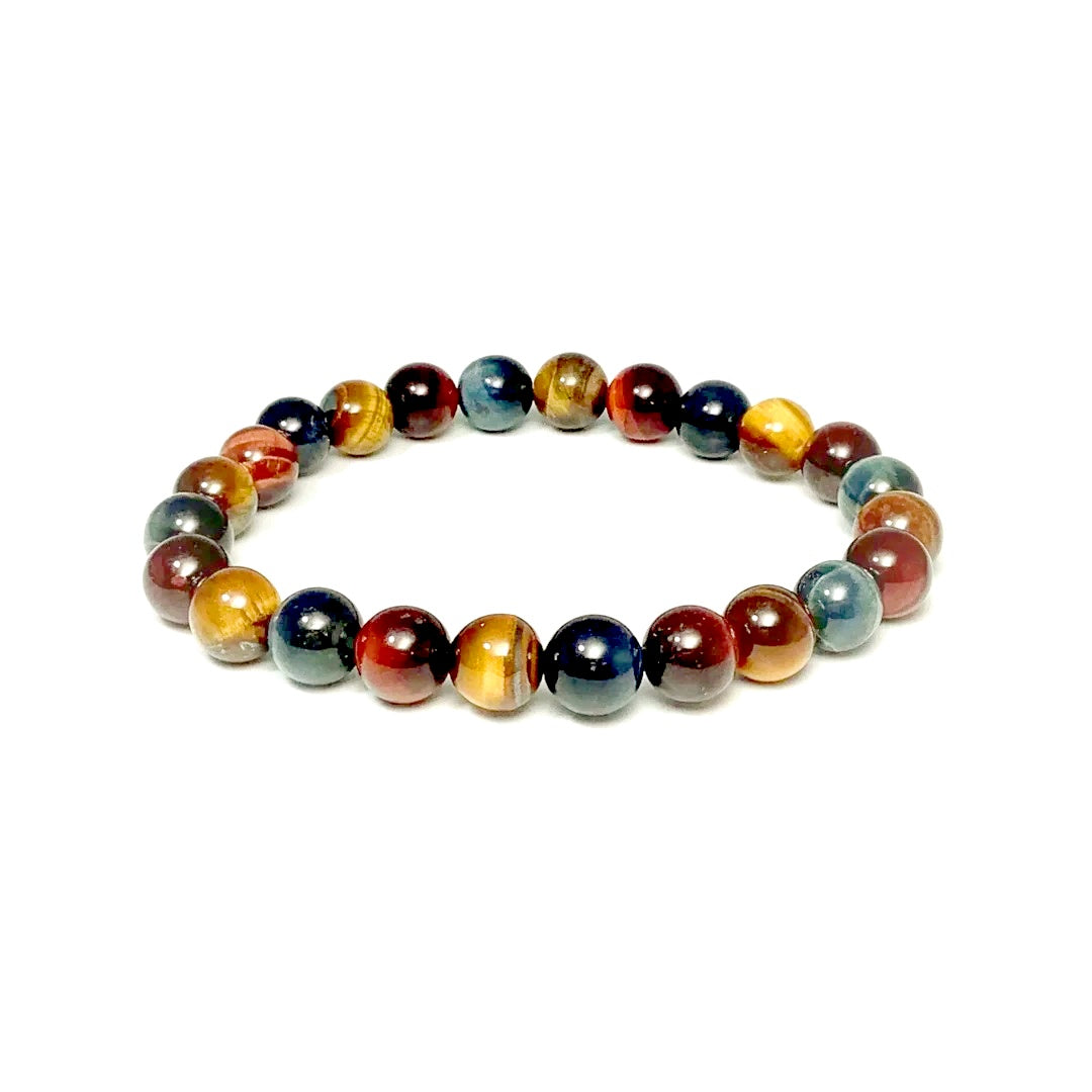 8mm Tri-color Tiger Eye Stone Bead Bracelets GEMROCKY