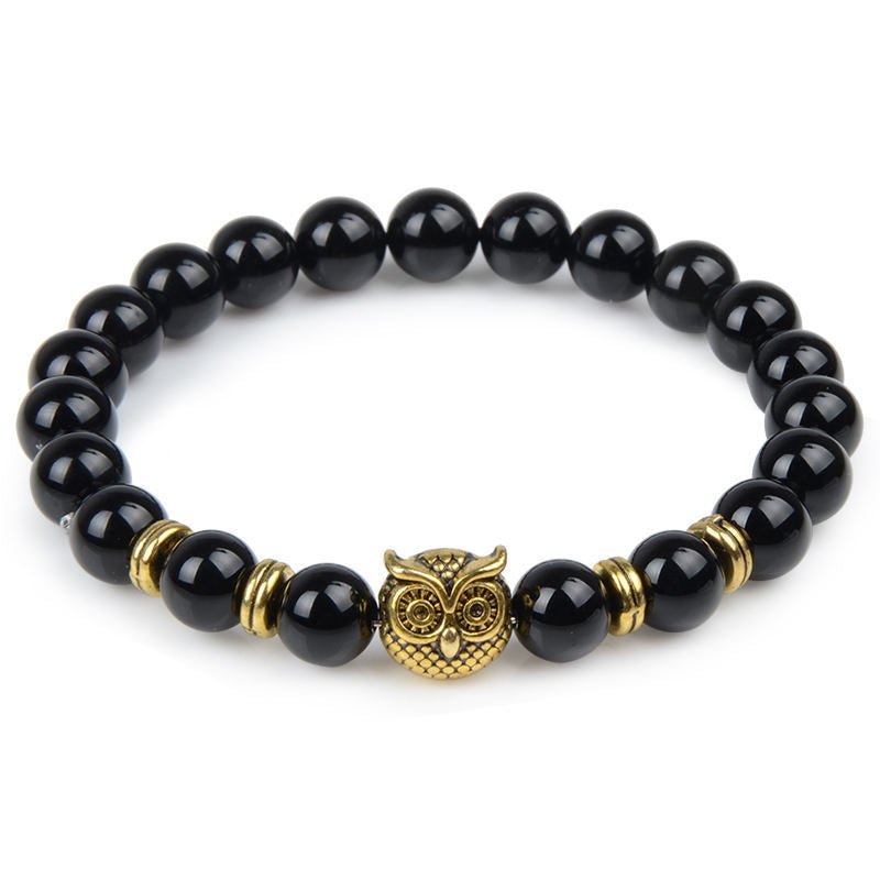 4 Materials of Owl 8mm Crystal Bead Bracelets GEMROCKY-Bracelets-Black Obsidian-