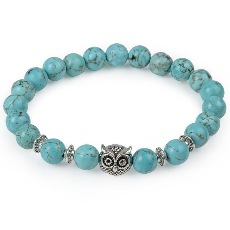 4 Materials of Owl 8mm Crystal Bead Bracelets GEMROCKY-Bracelets-Blue Turquoise-