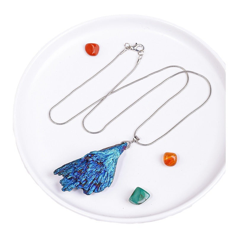 Aura Black Tourmaline Blue Feather Pendant Necklace GEMROCKY-Jewelry-GEMROCKY