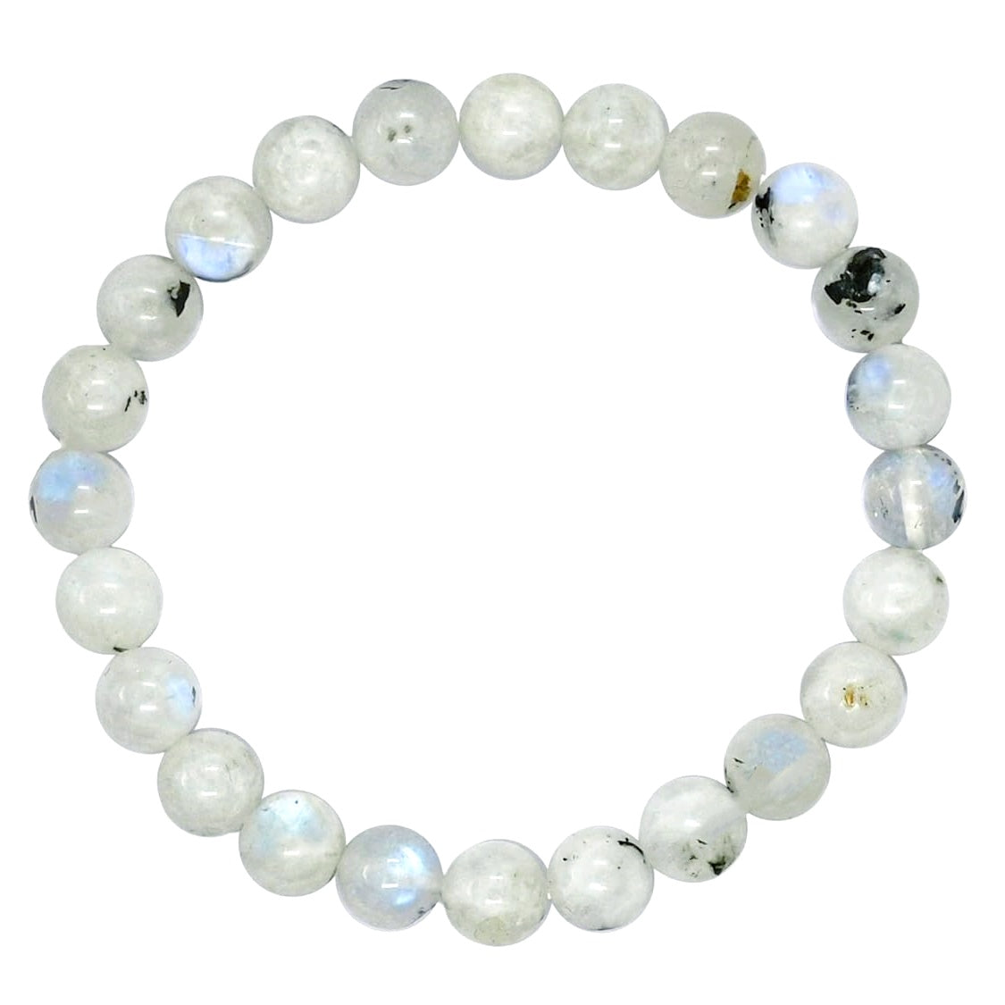 8mm Black Spot White Moonstone Bead Bracelets GEMROCKY