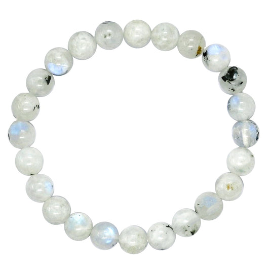 8mm Black Spot White Moonstone Bead Bracelets GEMROCKY