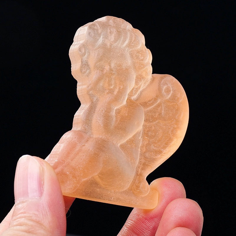 6cm Orange Selenite Little Angel Carvings GEMROCKY-Carvings-GEMROCKY