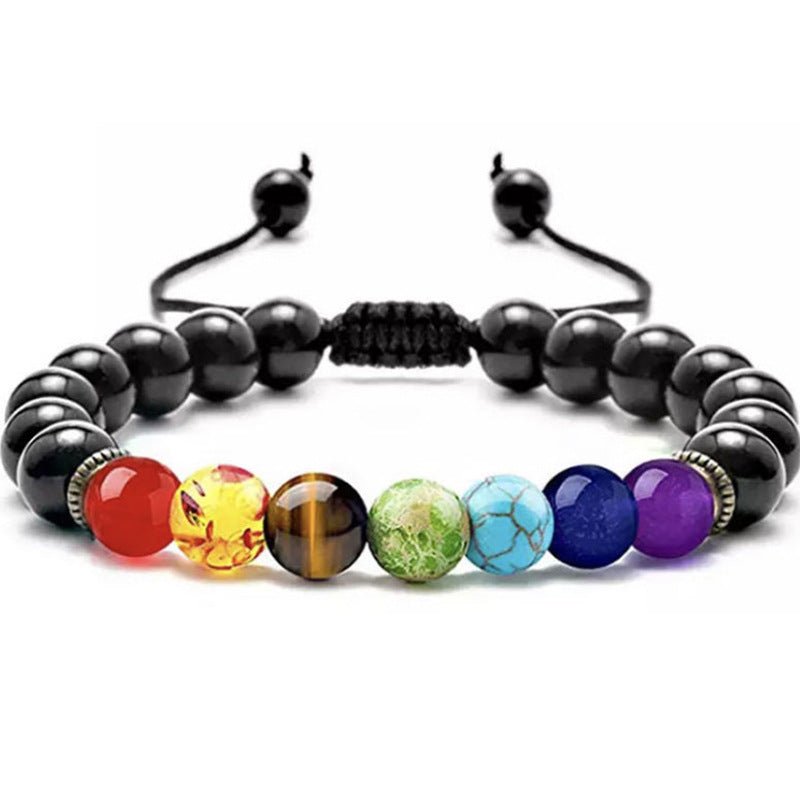 7 Chakra Bead Bracelets GEMROCKY-Bracelets-Frosted Obsidian+Chakra-