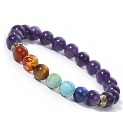 7 Chakra Rainbow Bead Bracelets GEMROCKY-Bracelets-Amethyst+Chakra-