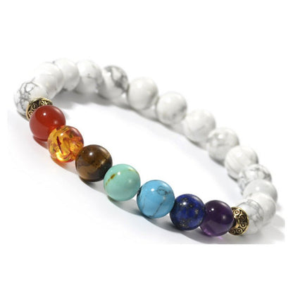 7 Chakra Rainbow Bead Bracelets GEMROCKY-Bracelets-Howlite+Chakra-