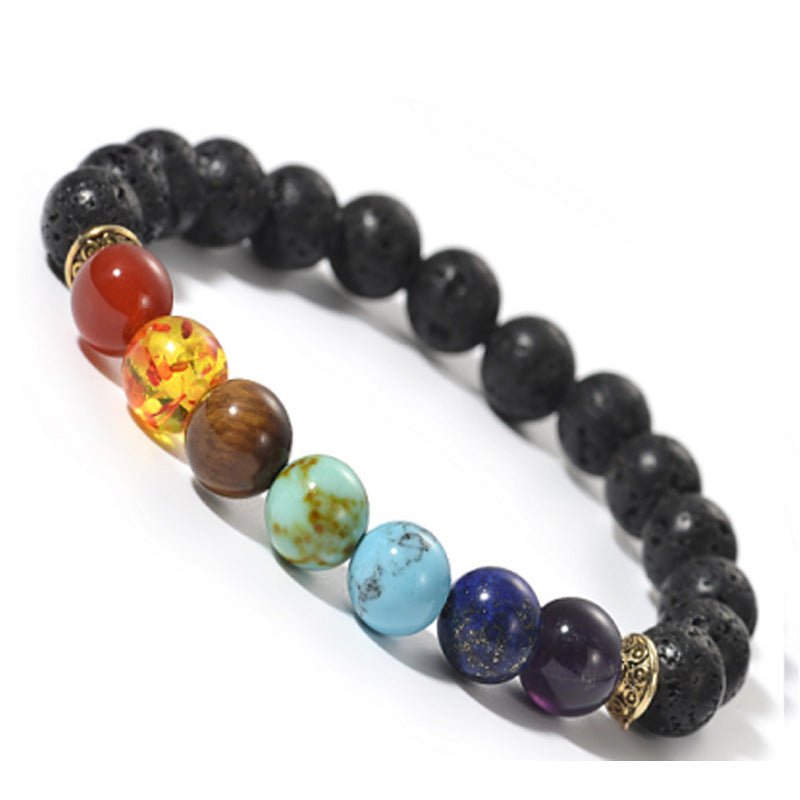 7 Chakra Rainbow Bead Bracelets GEMROCKY-Bracelets-Lava Stone+Chakra-