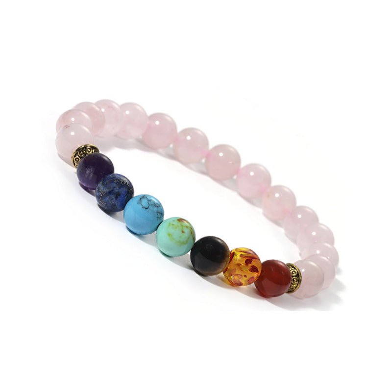 7 Chakra Rainbow Bead Bracelets GEMROCKY-Bracelets-Rose Quartz+Chakra-