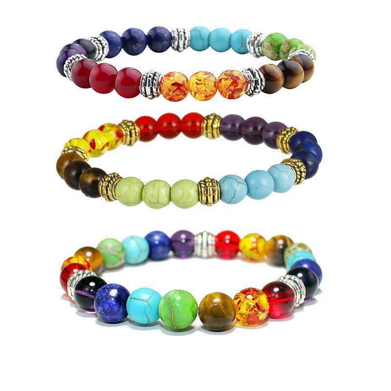 7 Chakra Rainbow Color Mixed Bead Bracelets GEMROCKY-Bracelets-