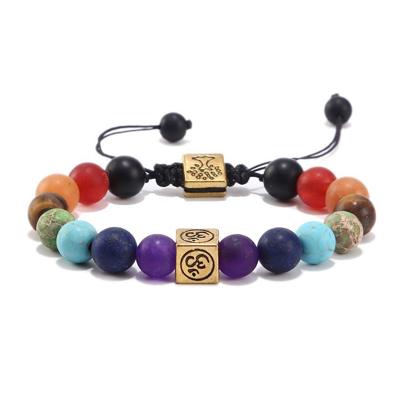 7 Chakra Rainbow Life Tree 8mm Crystal Bead Bracelets GEMROCKY-Bracelets-Golden Color-