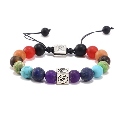 7 Chakra Rainbow Life Tree 8mm Crystal Bead Bracelets GEMROCKY-Bracelets-Silver Color-