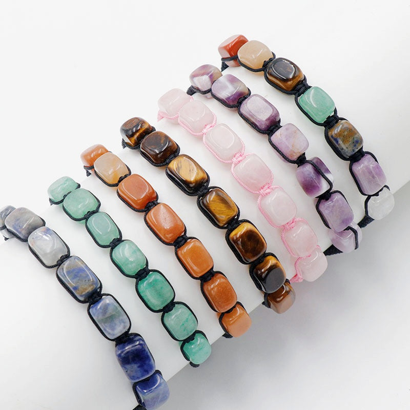 7 Chakra Natural Crystal Cube Woven Adjustable Bracelets GEMROCKY-Jewelry-Chakra-GEMROCKY