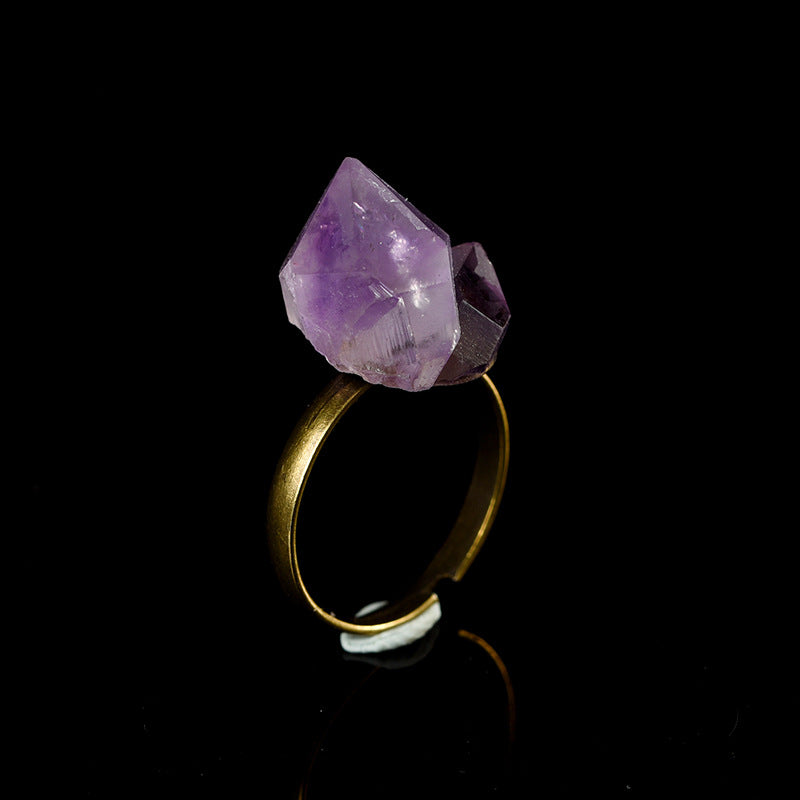 Rough Amethyst Teeth Golden Silver Color Crystal Openable Rings GEMROCKY-Jewelry-GEMROCKY