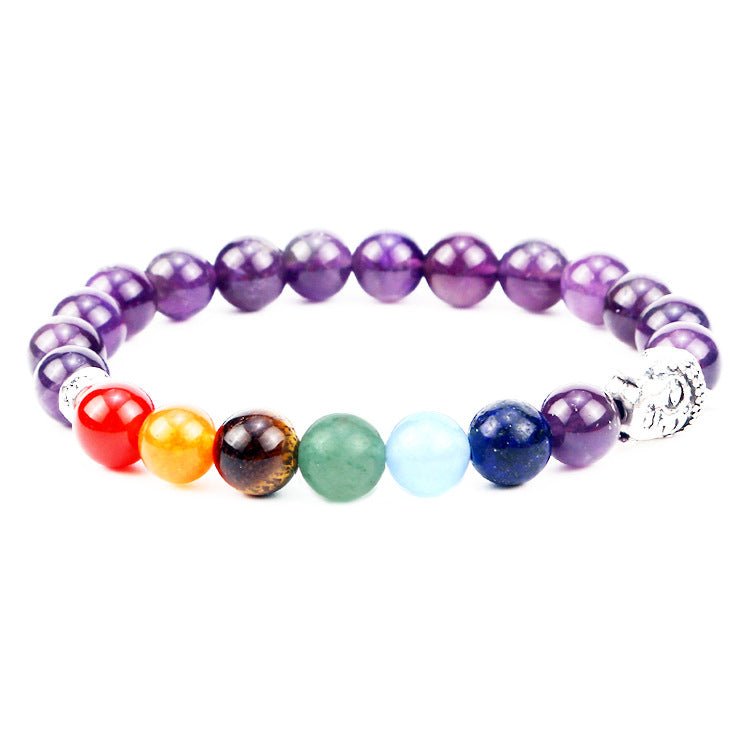 8mm Buddha Head 7 Chakra Mixed Bead Bracelets GEMROCKY-Bracelets-Amethyst-