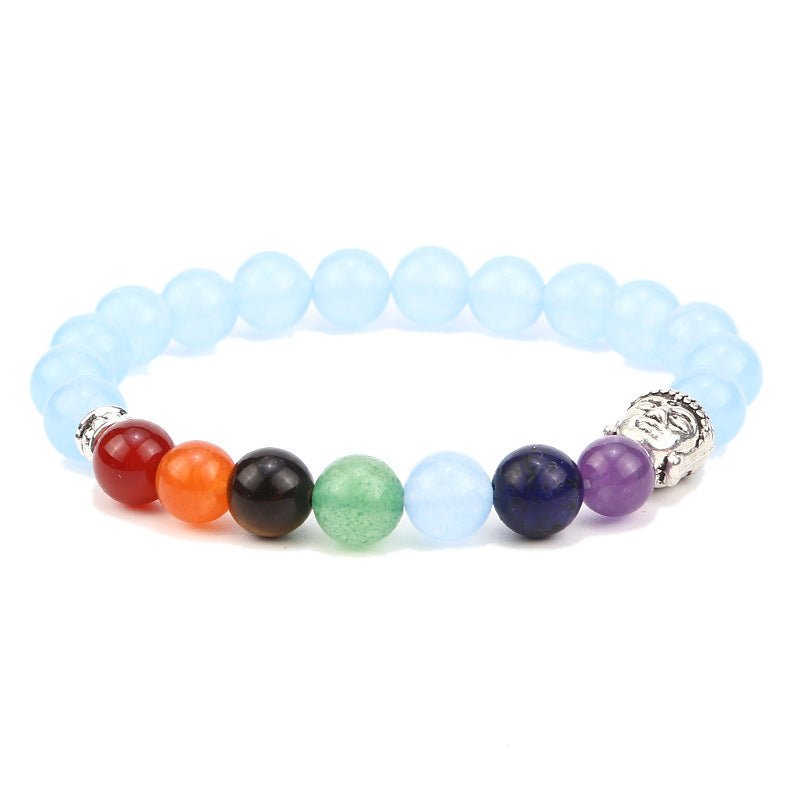 8mm Buddha Head 7 Chakra Mixed Bead Bracelets GEMROCKY-Bracelets-Aquamarine-