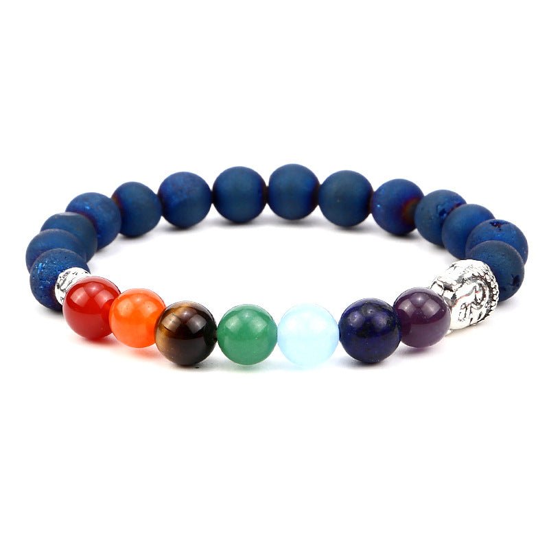 8mm Buddha Head 7 Chakra Mixed Bead Bracelets GEMROCKY-Bracelets-Blue Titanium Stone-