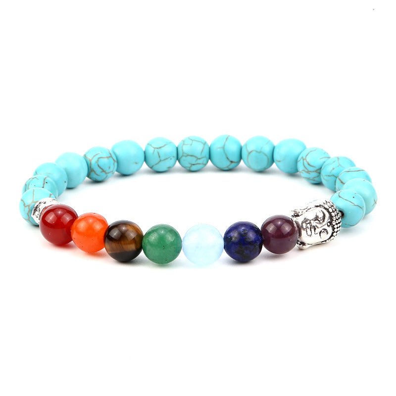 8mm Buddha Head 7 Chakra Mixed Bead Bracelets GEMROCKY-Bracelets-Blue Turquoise-