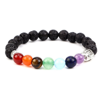 8mm Buddha Head 7 Chakra Mixed Bead Bracelets GEMROCKY-Bracelets-Lava Stone-