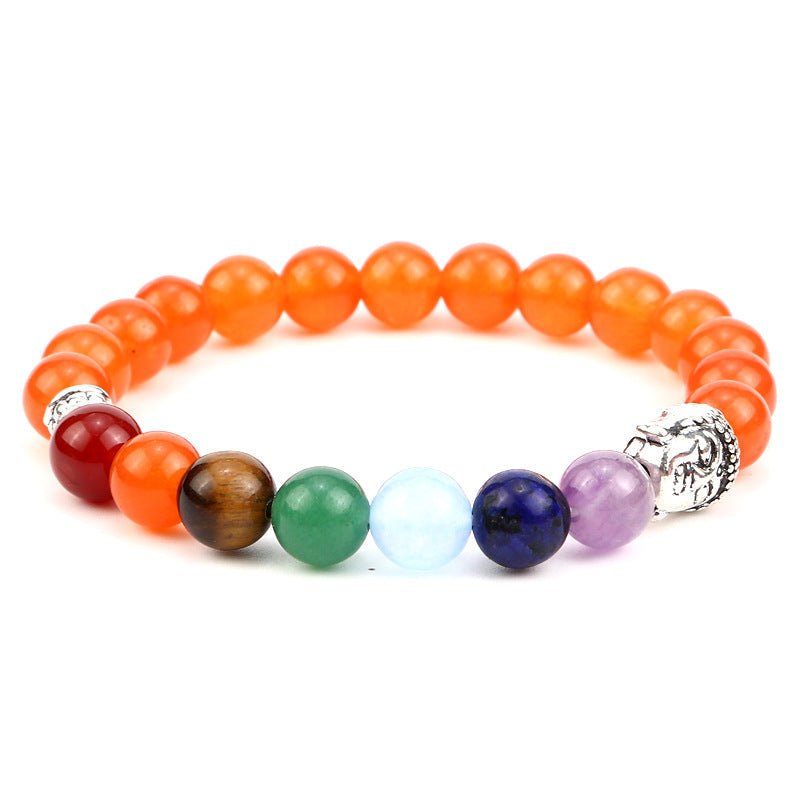 8mm Buddha Head 7 Chakra Mixed Bead Bracelets GEMROCKY-Bracelets-Orange Aventurine-