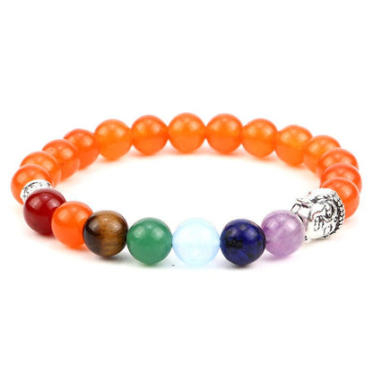 8mm Buddha Head 7 Chakra Mixed Bead Bracelets GEMROCKY-Bracelets-Orange Aventurine-