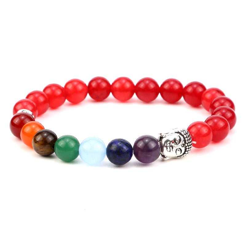 8mm Buddha Head 7 Chakra Mixed Bead Bracelets GEMROCKY-Bracelets-Red Aventurine-