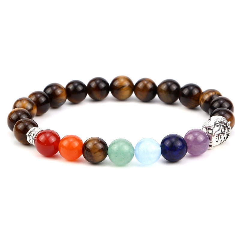 8mm Buddha Head 7 Chakra Mixed Bead Bracelets GEMROCKY-Bracelets-Tiger Eye-