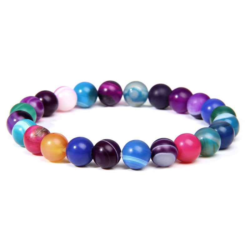 8mm Colorful Stripe Agate Bead Bracelets GEMROCKY-Bracelets-